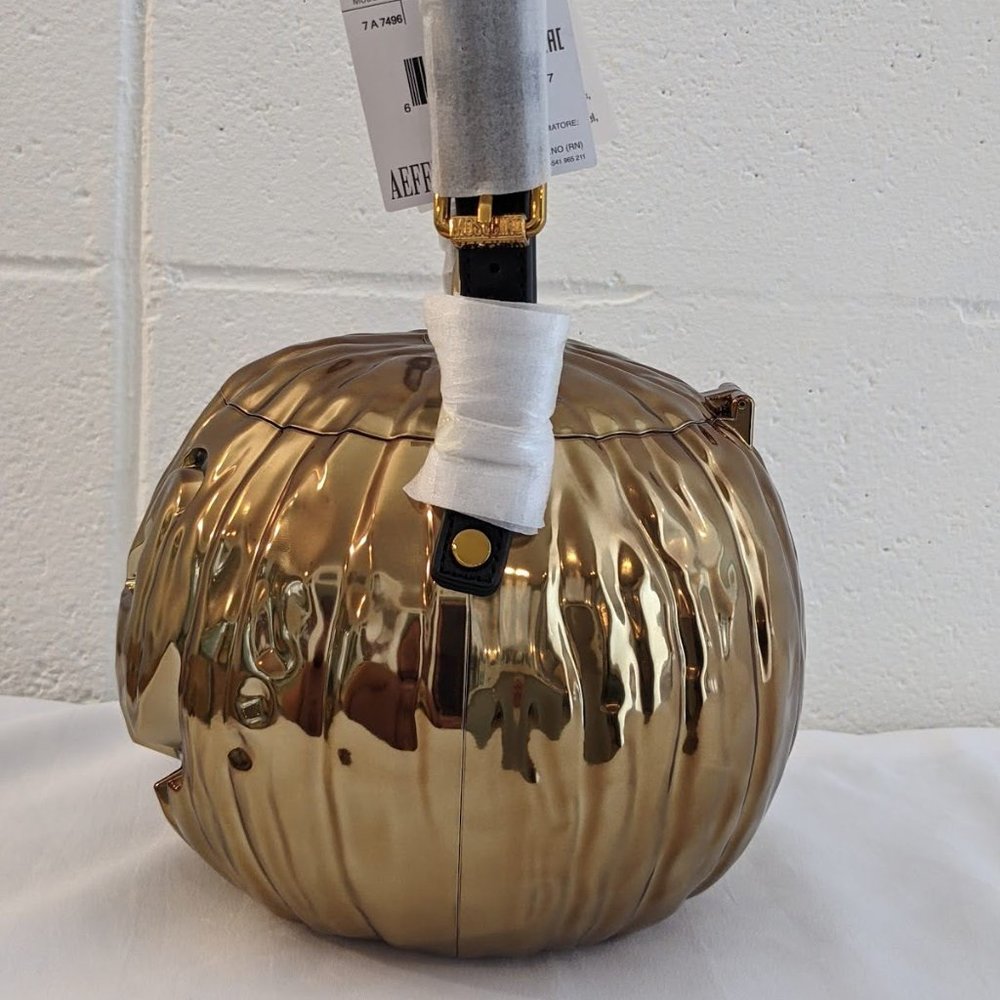 Halloween 🎃 SS20 Moschino Couture JeremyScott Laminated Pumpkin Bronze Handbag - Picture 6 of 16
